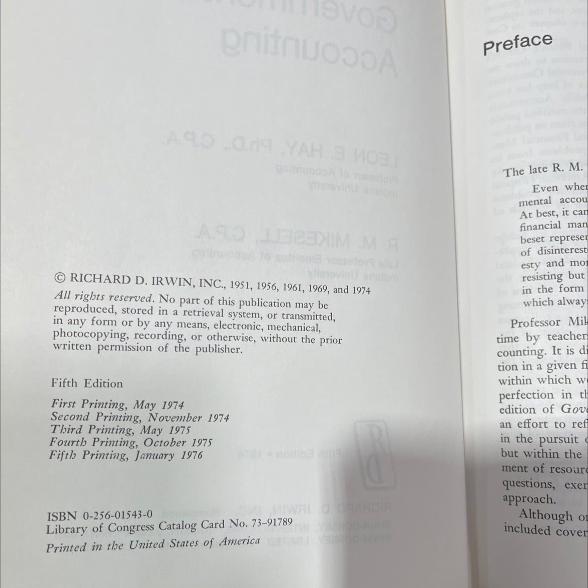 governmental accounting book, by leon e. hay, ph.d., c.p.a. and r. m. mikesell, c.p.a., 1974 Hardcover image 3