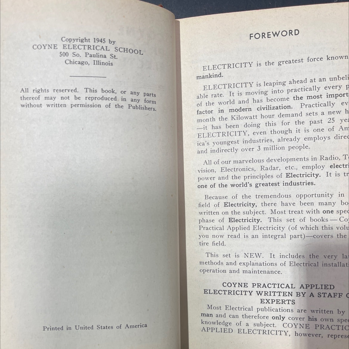 grand coulee dam book, by technical staff of the coyne electrical school, 1945 Hardcover image 3