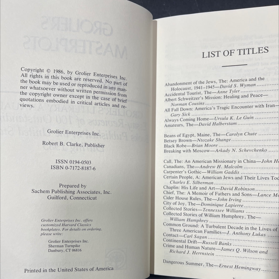 grolier's masterplots 1986 annual book, by unknown, 1986 Hardcover image 3