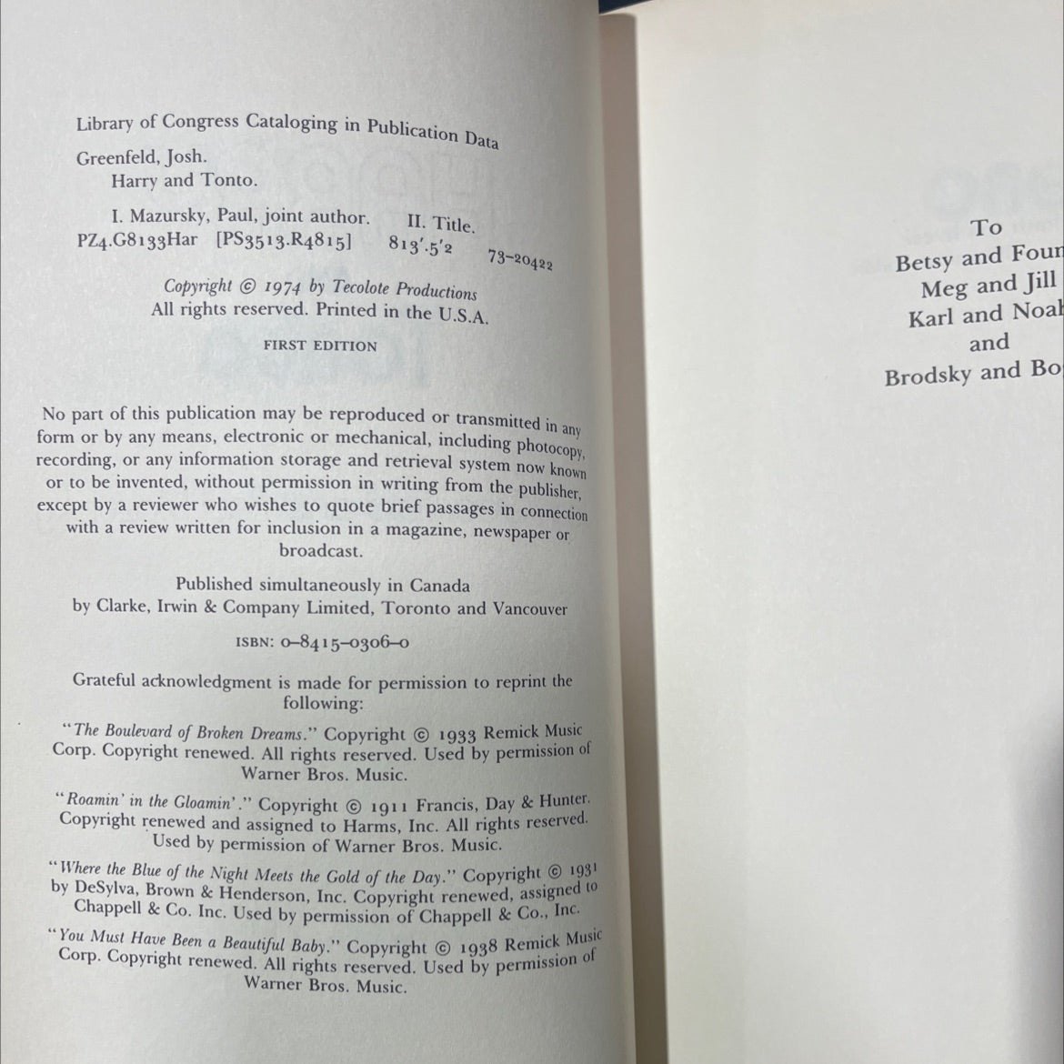 harry and tonto book, by Josh Greenfeld, Paul Mazursky, 1974 Hardcover image 3