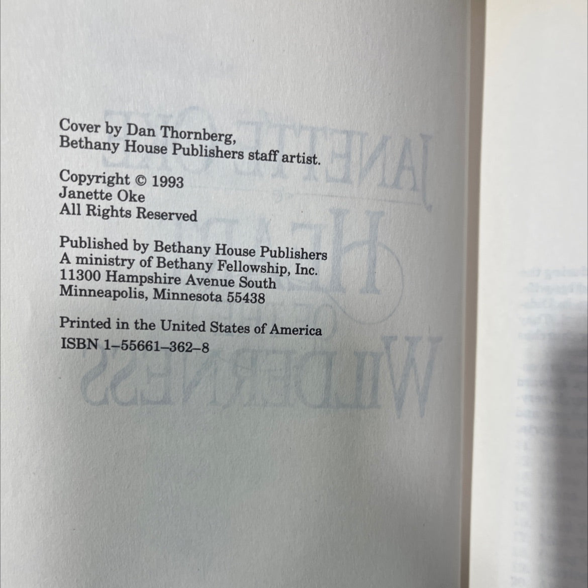 heart of the wilderness book, by janette oke, 1993 Hardcover image 3