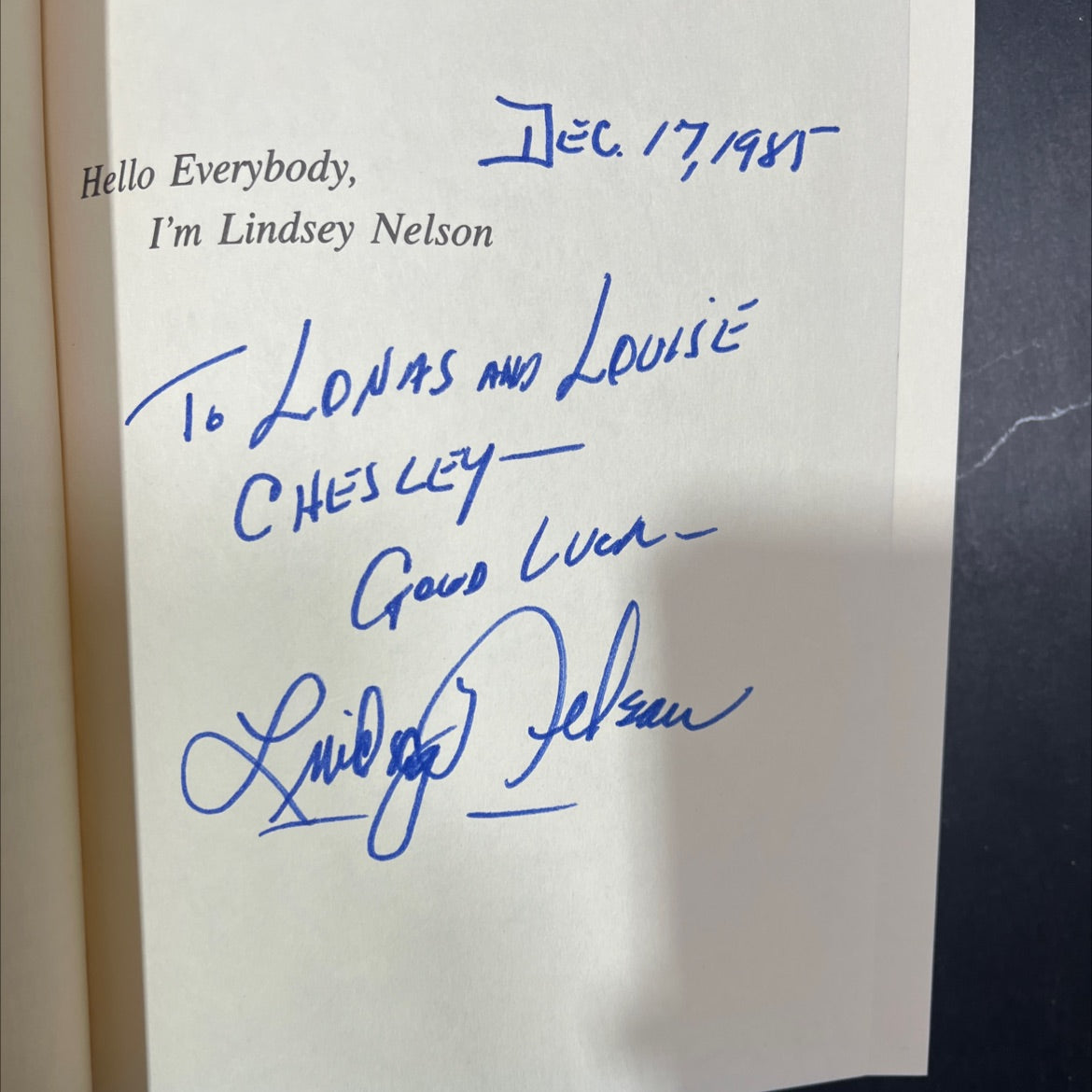SIGNED hello everybody, i'm lindsey nelson book, by Lindsey Nelson, 1985 Hardcover, First Edition, Vintage image 4
