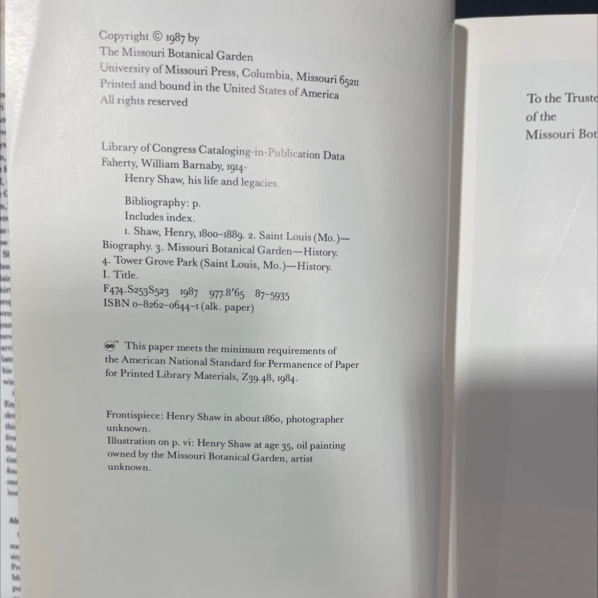 henry shaw his life and legacies book, by william barnaby faherty, s.j., 1987 Hardcover image 3