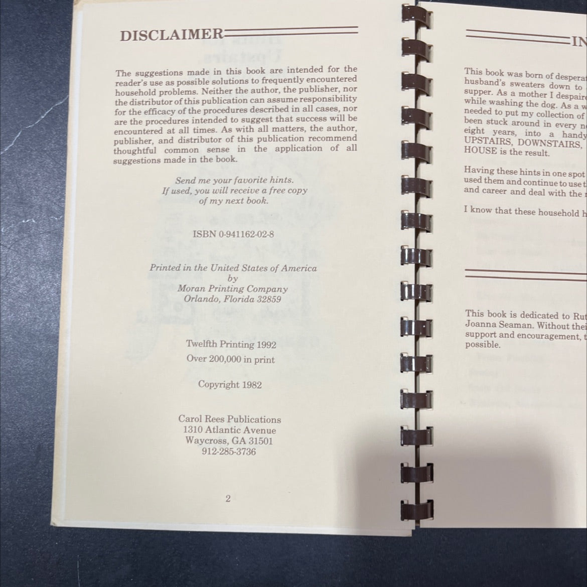 hh hints for upstairs, downstairs, and all around the house book, by Carol Rees, 1992 Paperback image 3