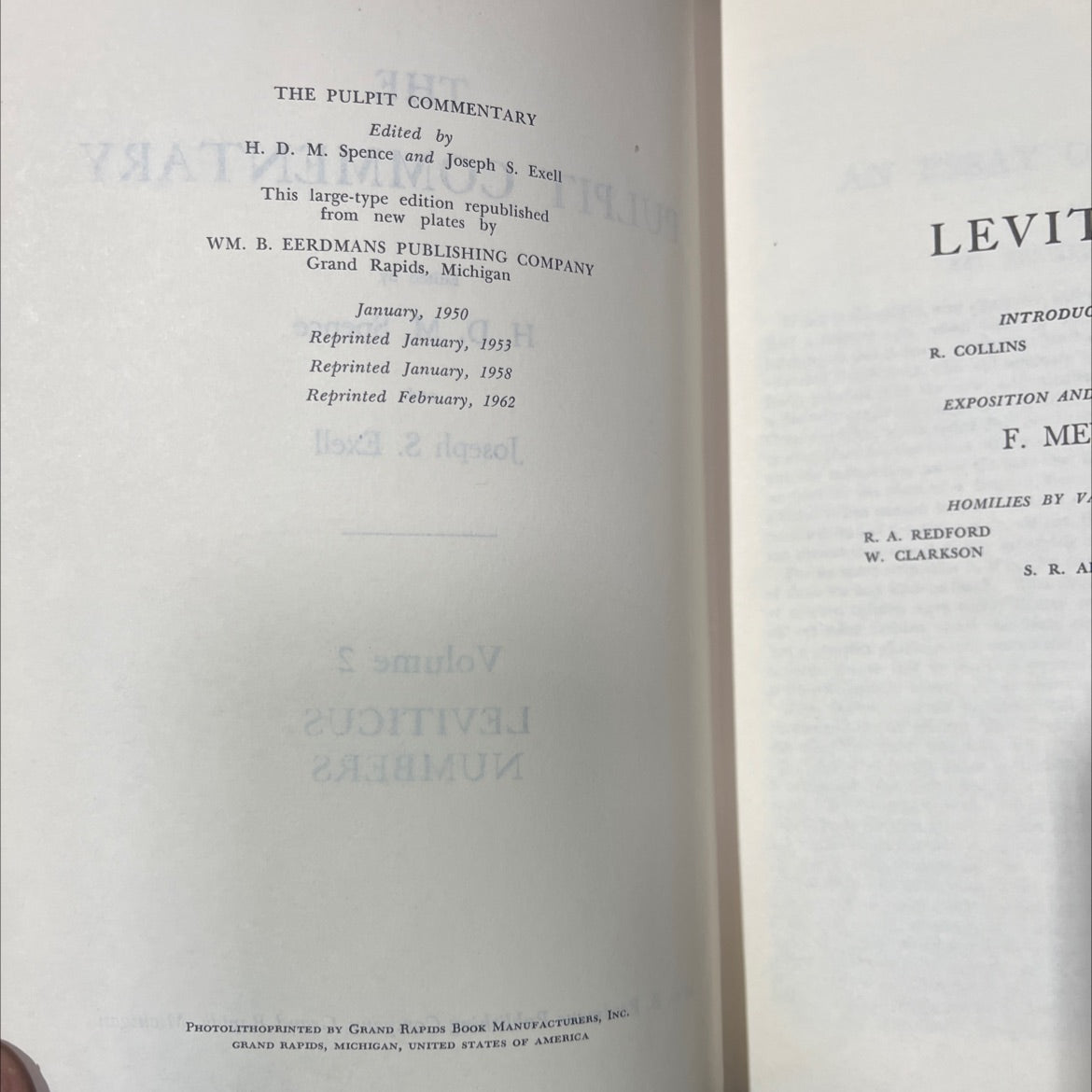 holy bible: the pulpit commentary volume 2 leviticus numbers book, by h. d. m. spence, joseph s. exell, 1958 Hardcover image 3