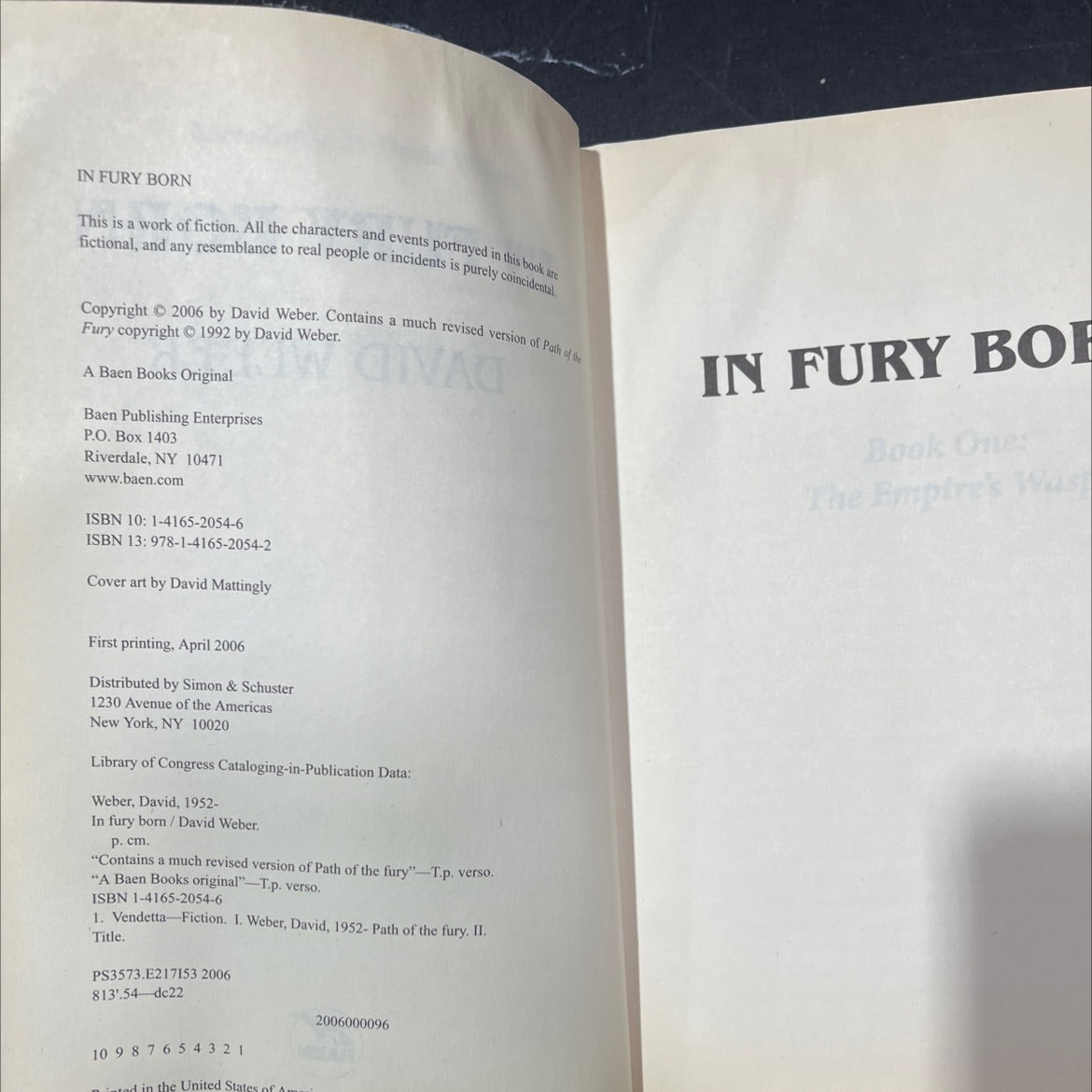 in fury born book, by David Weber, 2006 Hardcover image 3