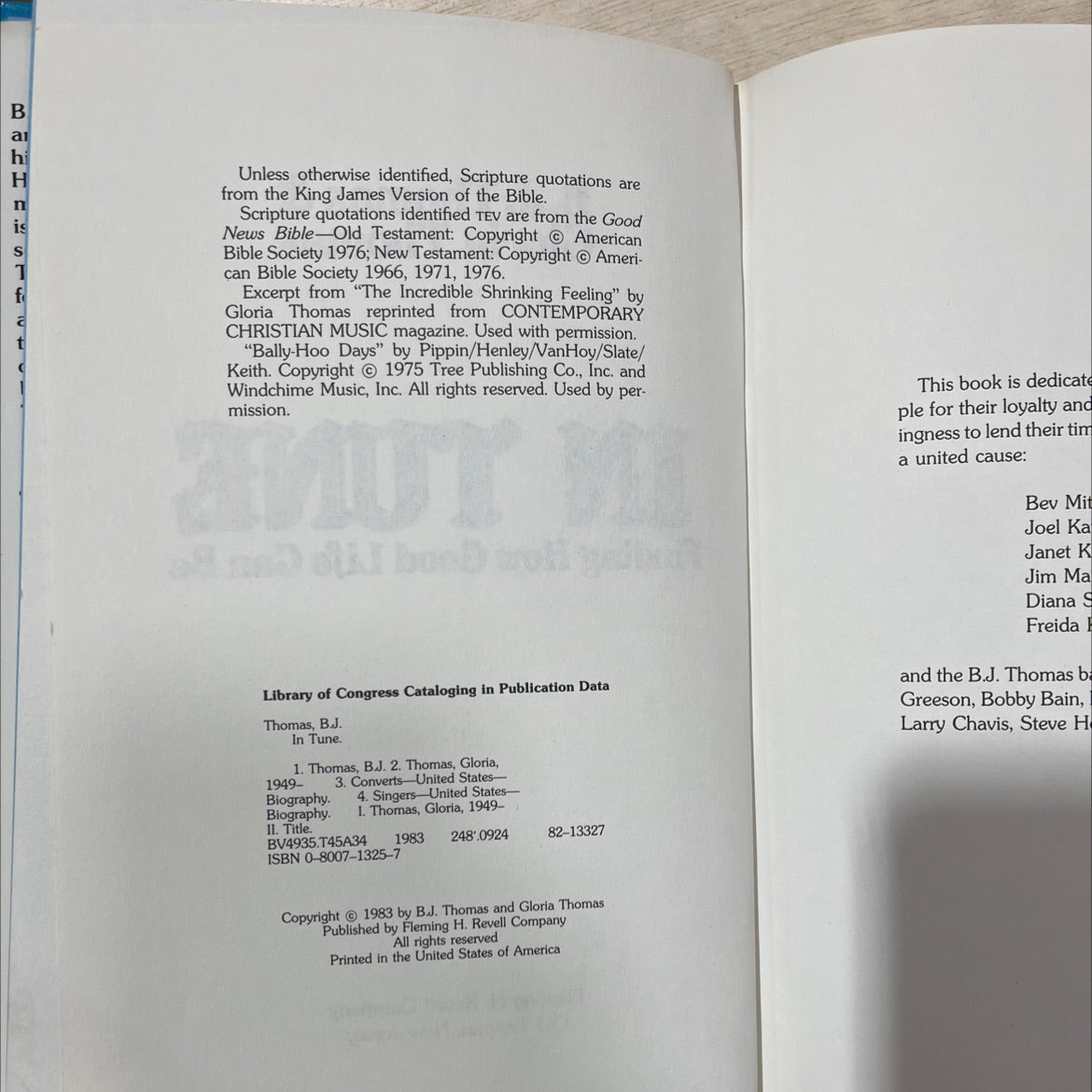 in tune finding how good life can be book, by B.J. Thomas & Gloria Thomas, 1983 Hardcover, Vintage image 3