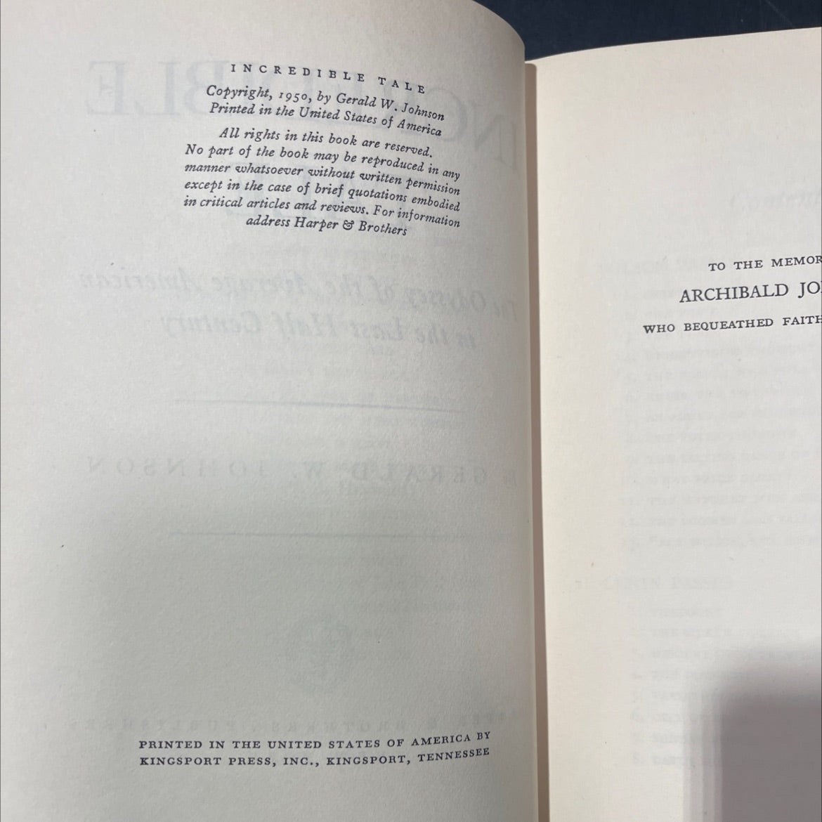 incredible tale the odyssey of the average american in the last half century book, by gerald w. johnson, 1950 Hardcover image 3