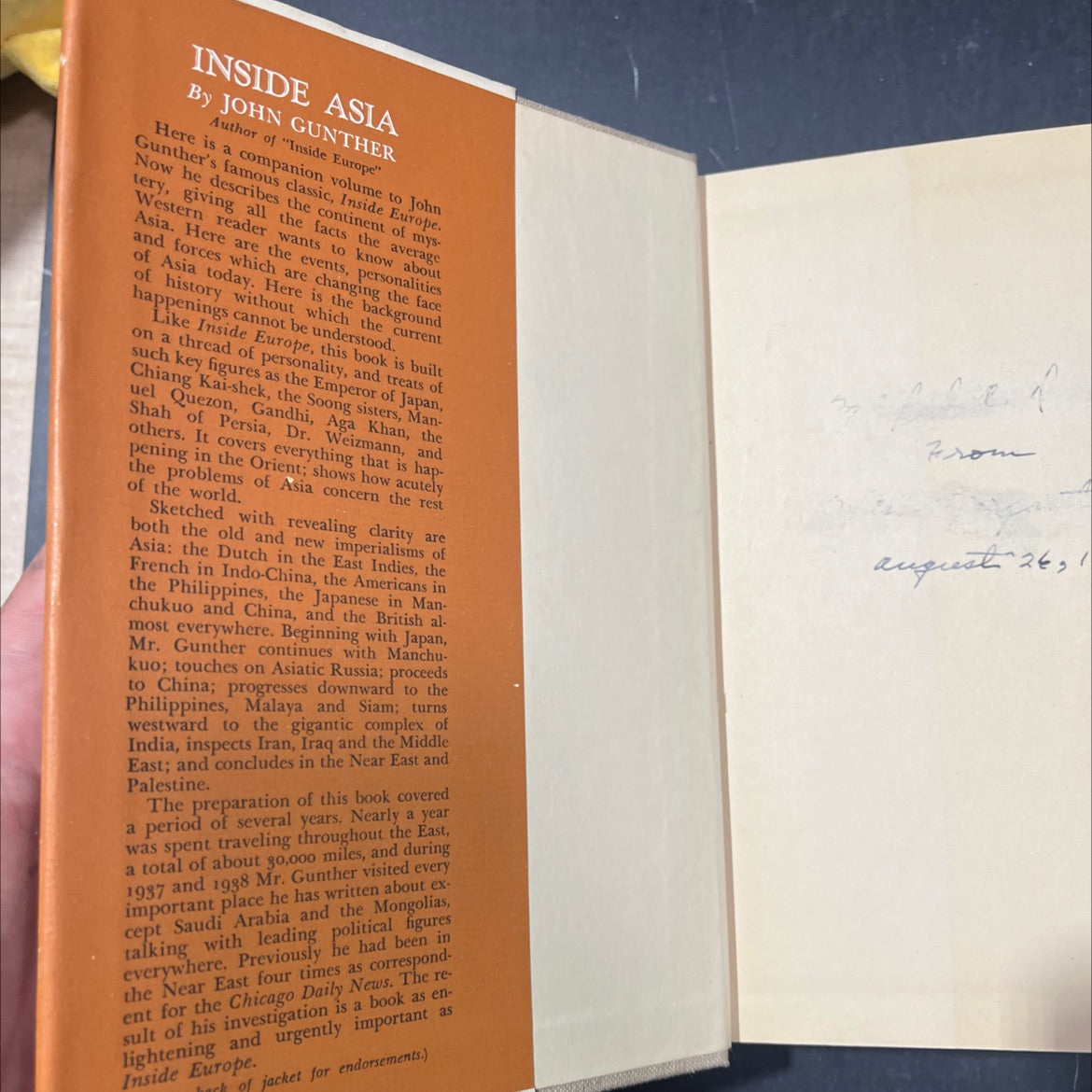 inside asia book, by john gunther, 1939 Hardcover image 4