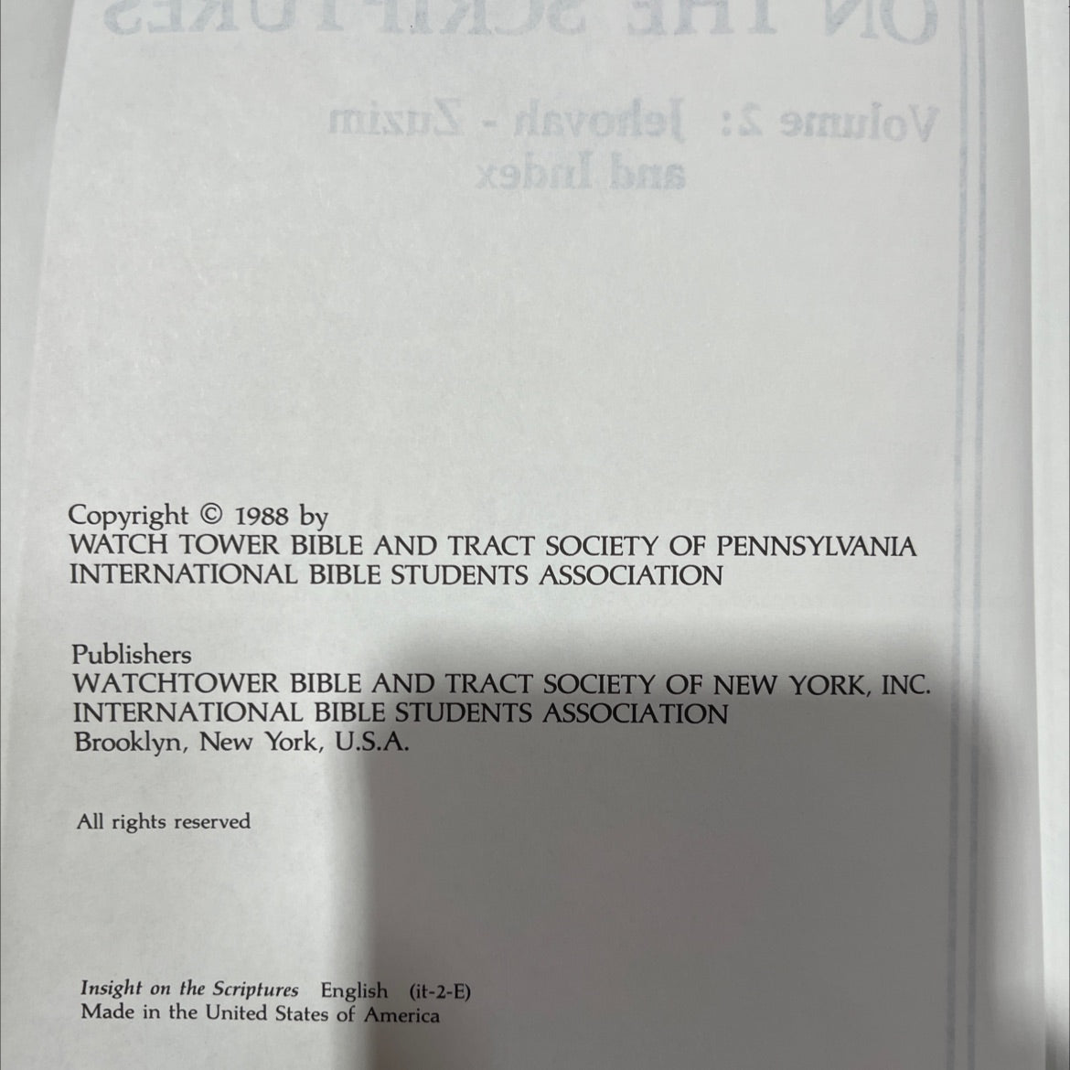 insight on the scriptures volume 2: jehovah - zuzim and index book, by watch tower bible and tract society of image 3
