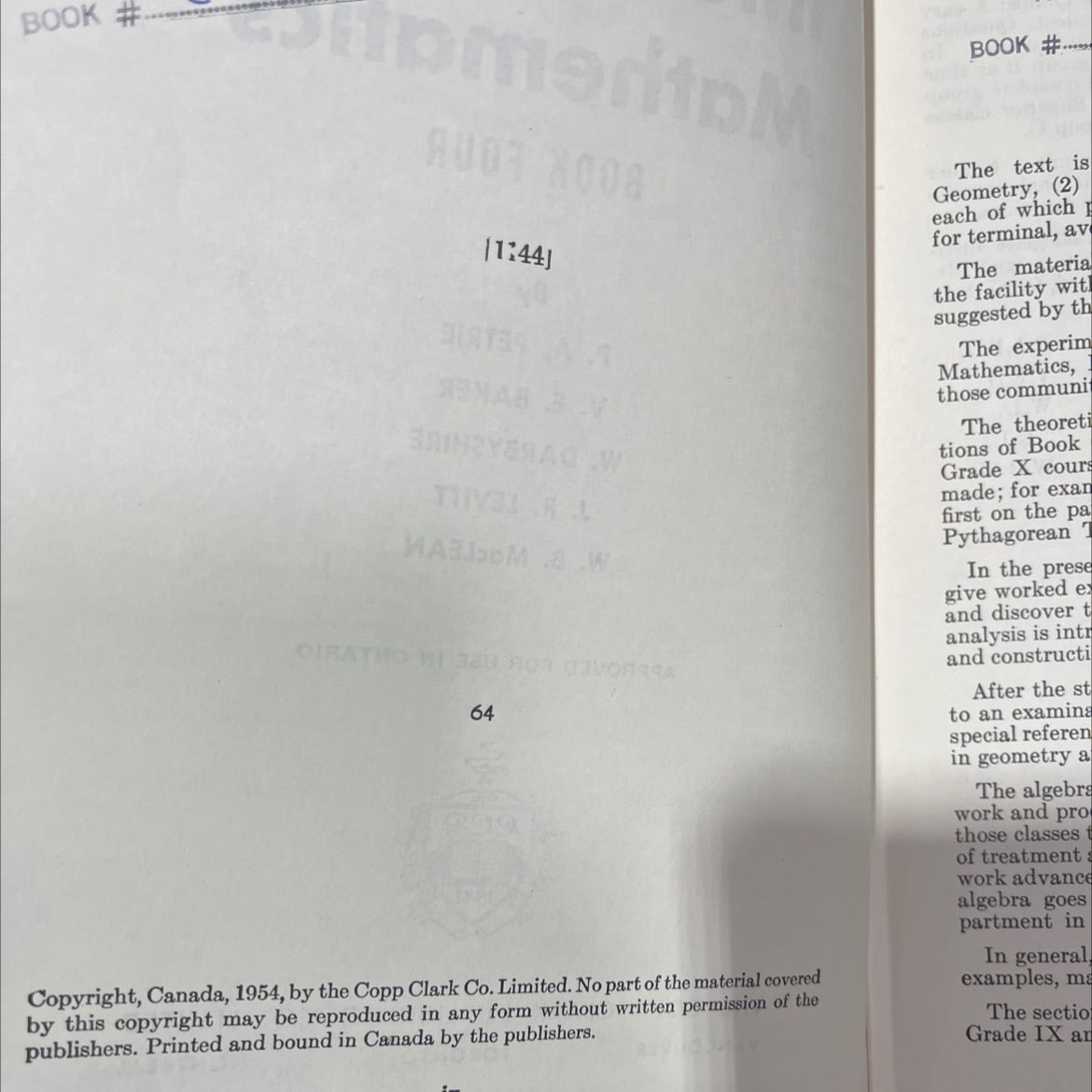 intermediate mathematics book four book, by p. a. petrie, v. e. baker, w. darbyshire, j. r. levitt, w. b. maclean, 1954 image 3