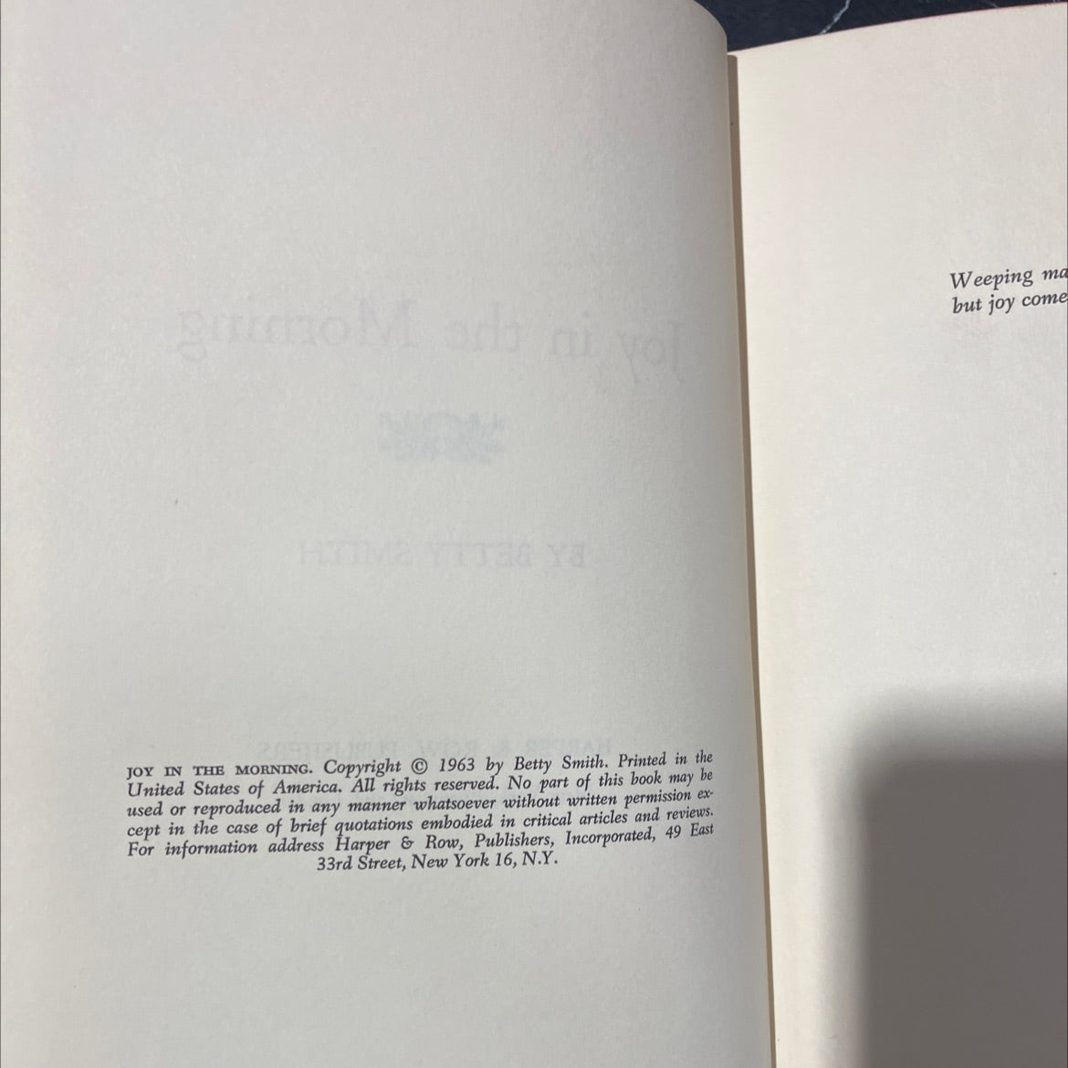 joy in the morning book, by betty smith, 1963 Hardcover, Vintage image 3