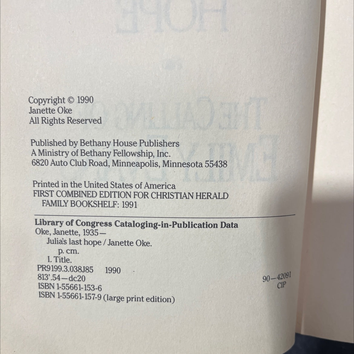 julia's last hope the calling of emily evans book, by Janette Oke, 1990 Hardcover image 3