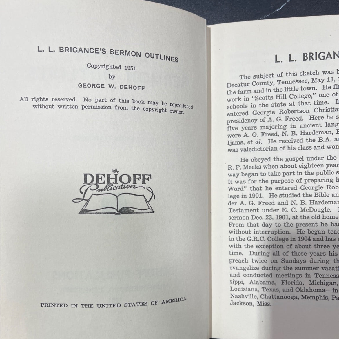 l. l. brigance's sermon outlines book, by l. l. brigance, 1951 Hardcover image 3