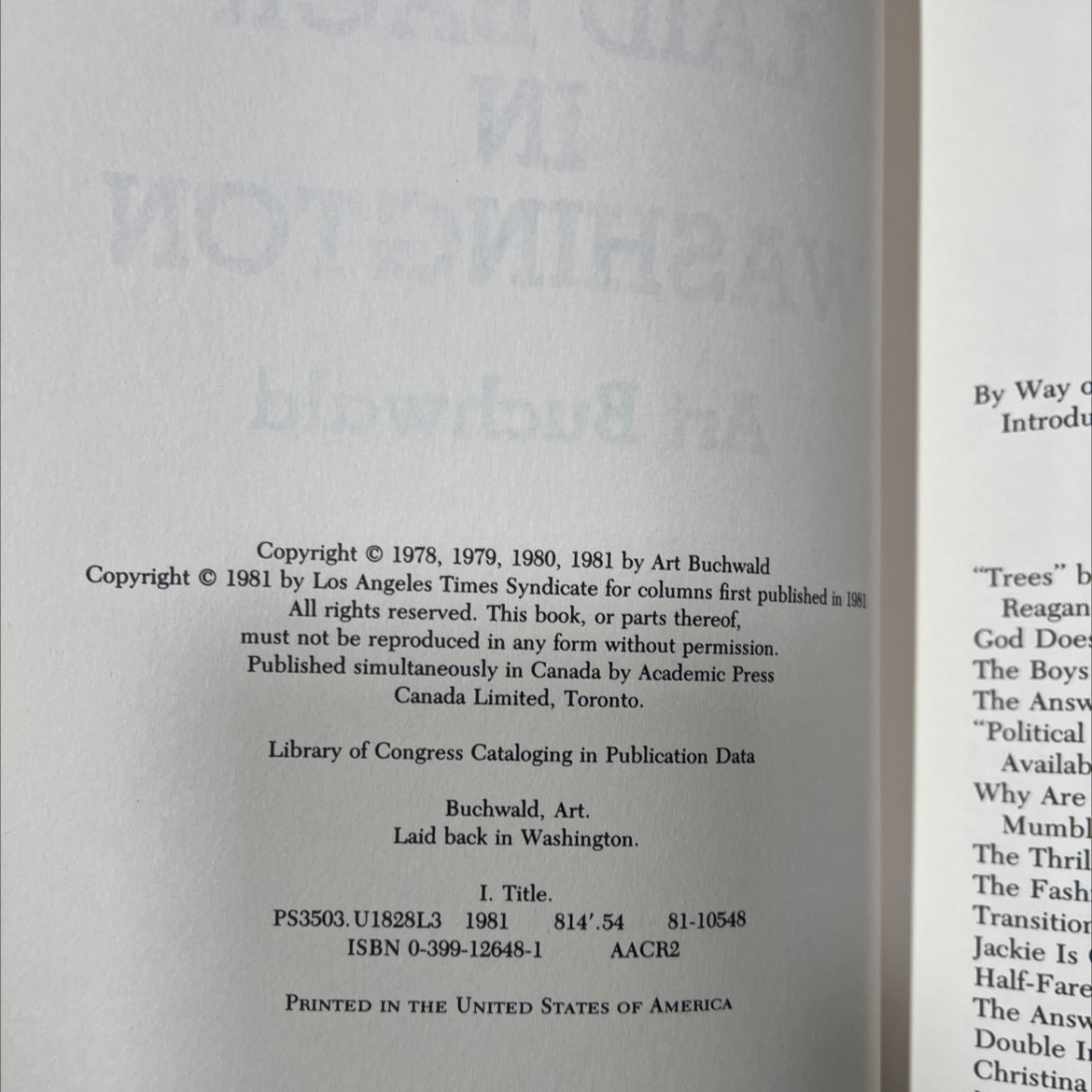 laid back in washington book, by Art Buchwald, 1981 Hardcover image 3