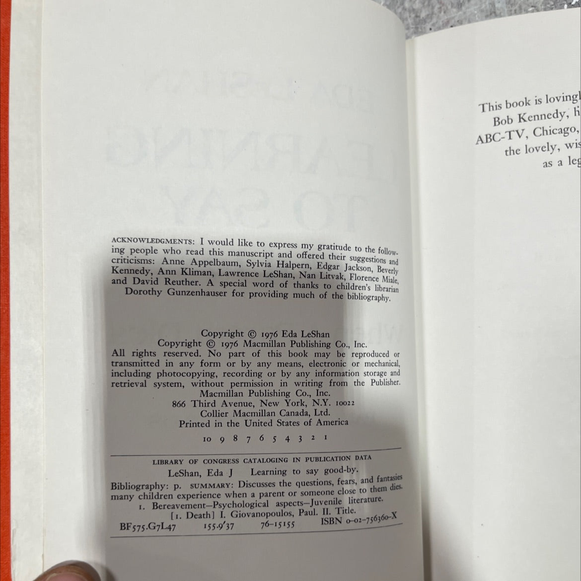 learning to say good-by book, by eda leshan, 1976 Hardcover image 3