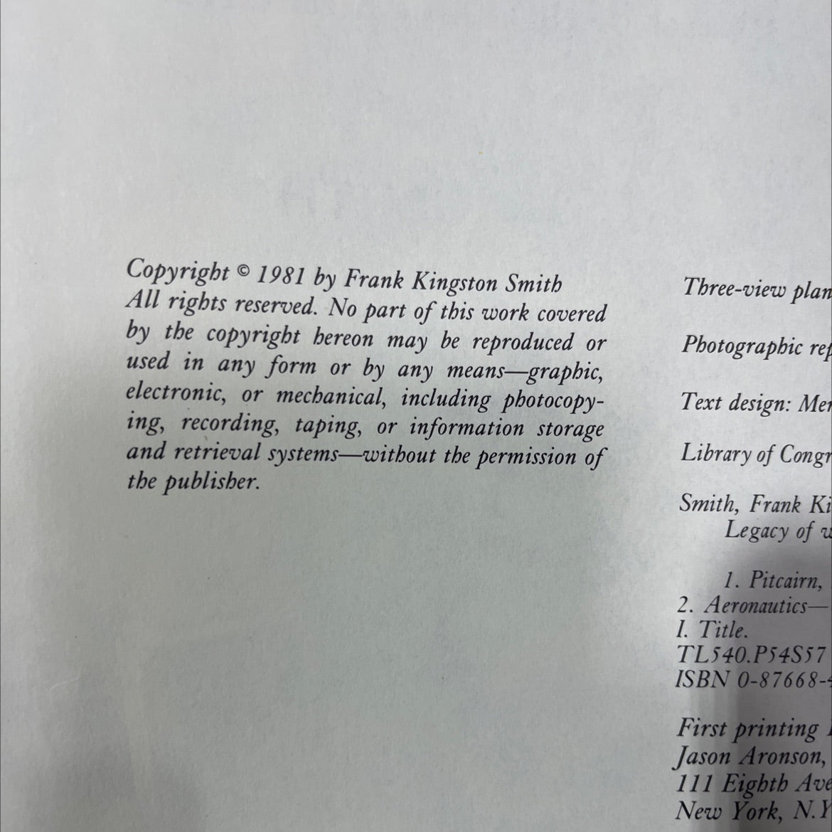 legacy of wings the story of harold f. pitcairn book, by frank kingston smith, 1981 Hardcover image 3