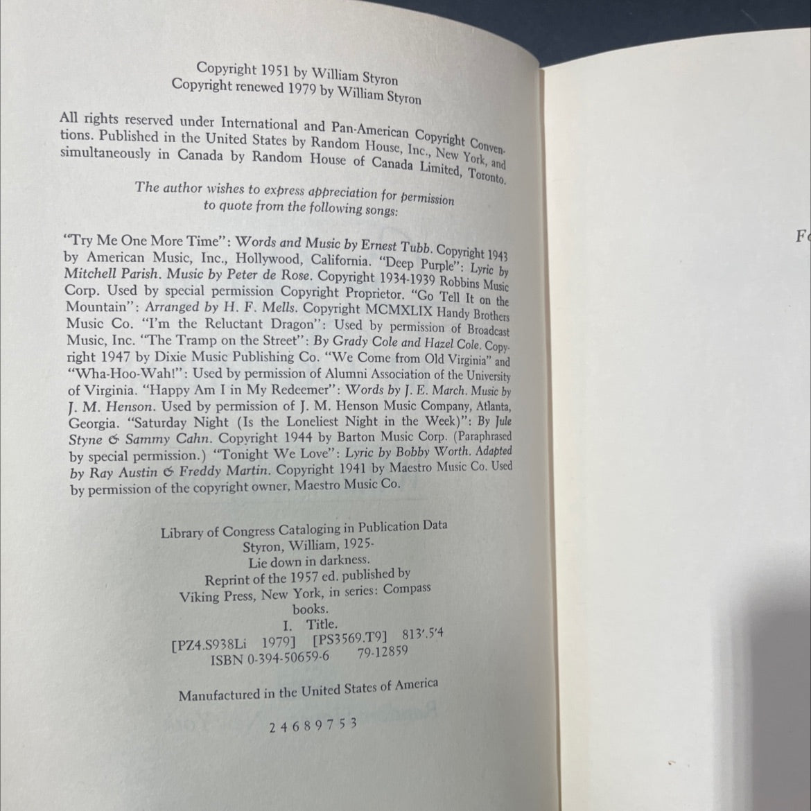 lie down in darkness book, by William Styron, 1979 Hardcover image 3