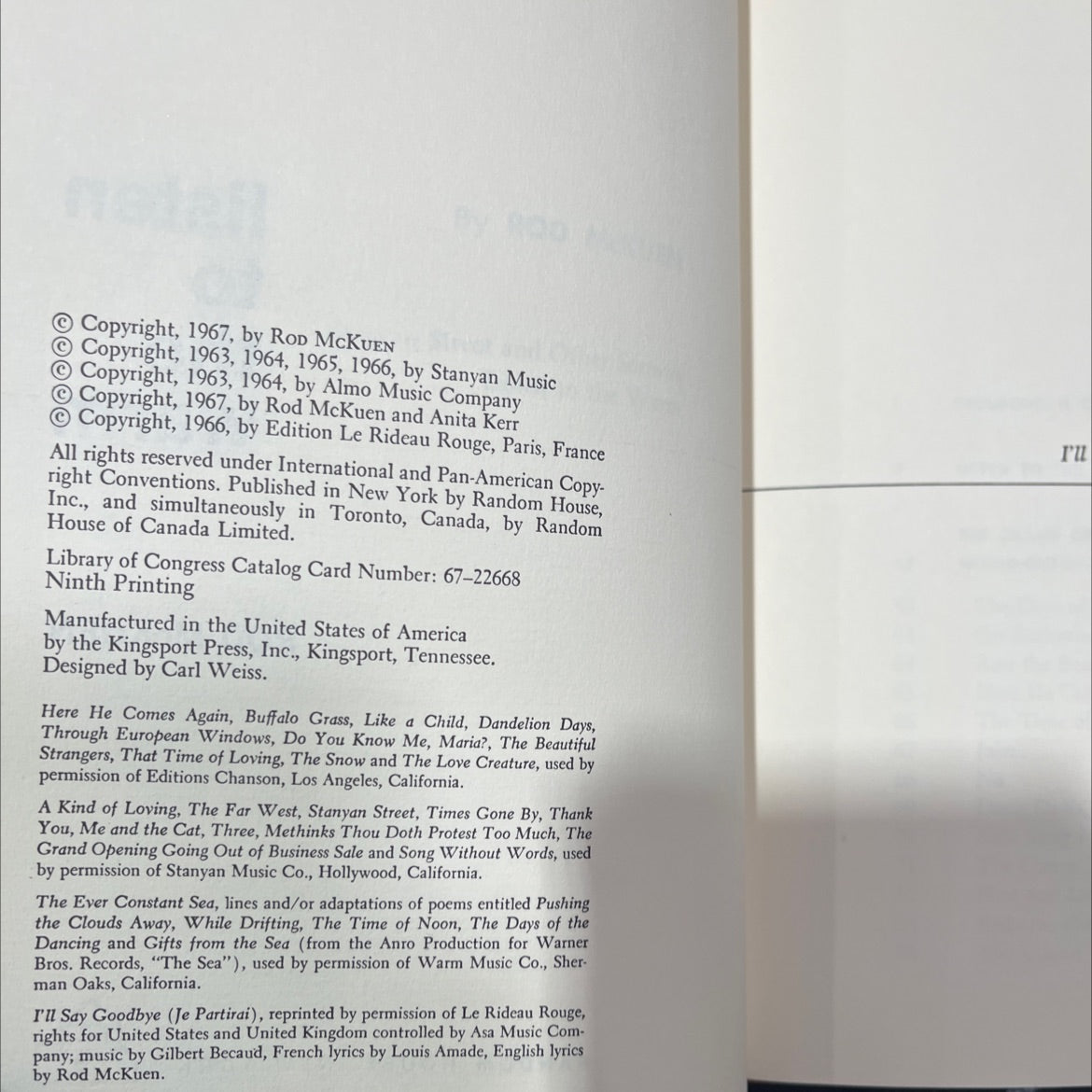 listen to the warm book, by rod mckuen, 1967 Hardcover image 3