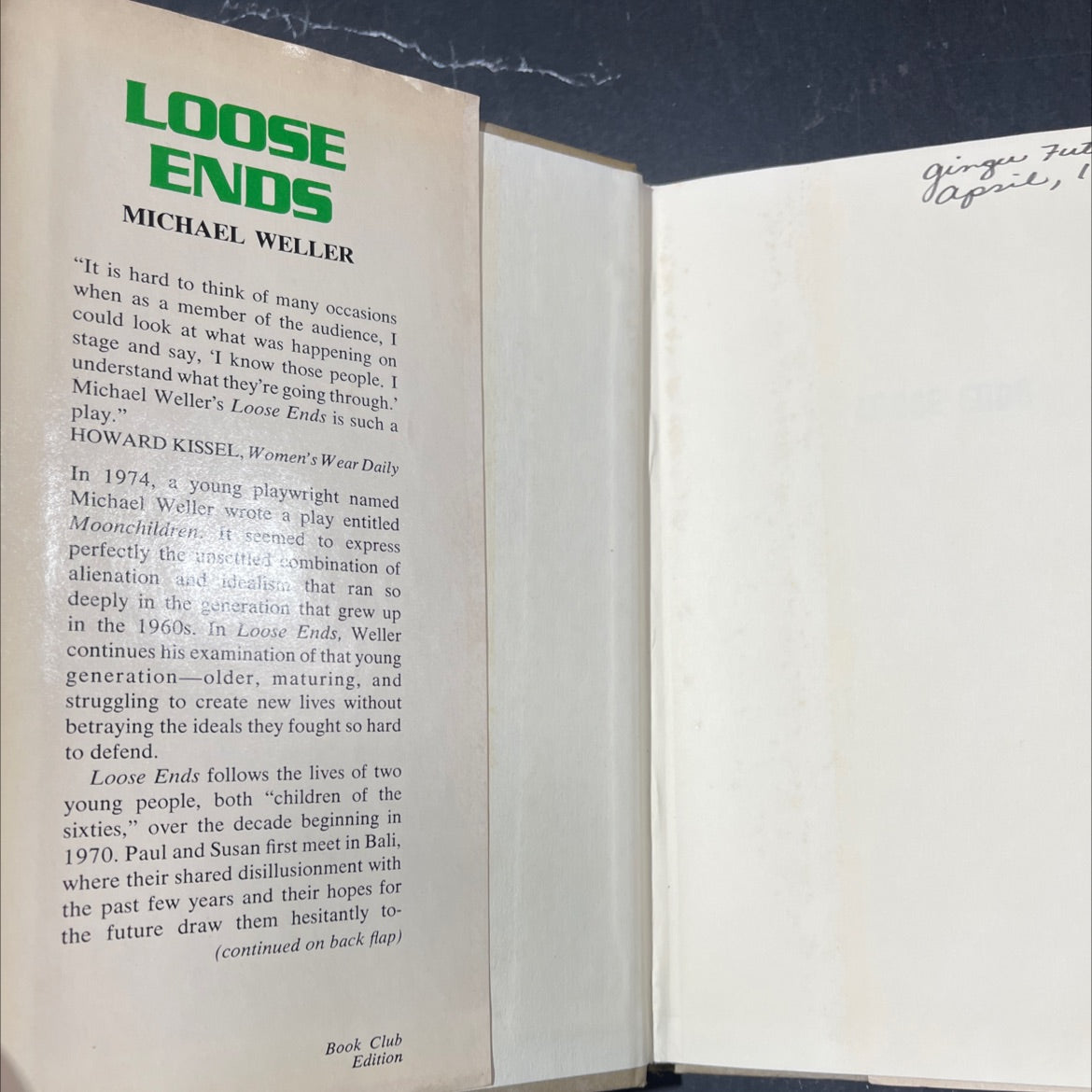 loose ends book, by Michael Weller, 1979 Hardcover image 4