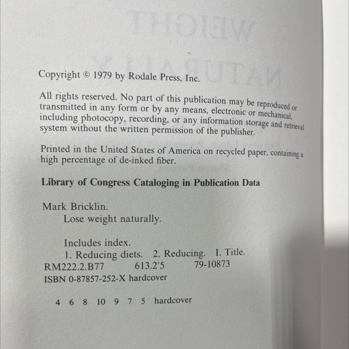 lose weight naturally book, by Mark Bricklin, 1979 Hardcover image 3