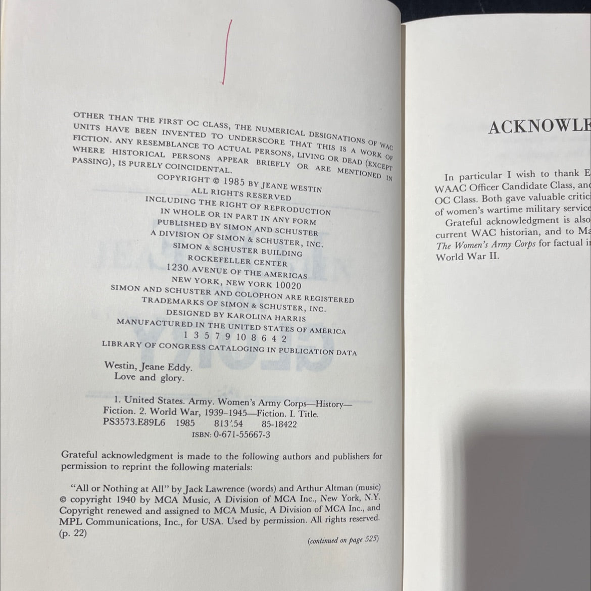 love and glory book, by jeane westin, 1985 Hardcover, Heavily Used image 3