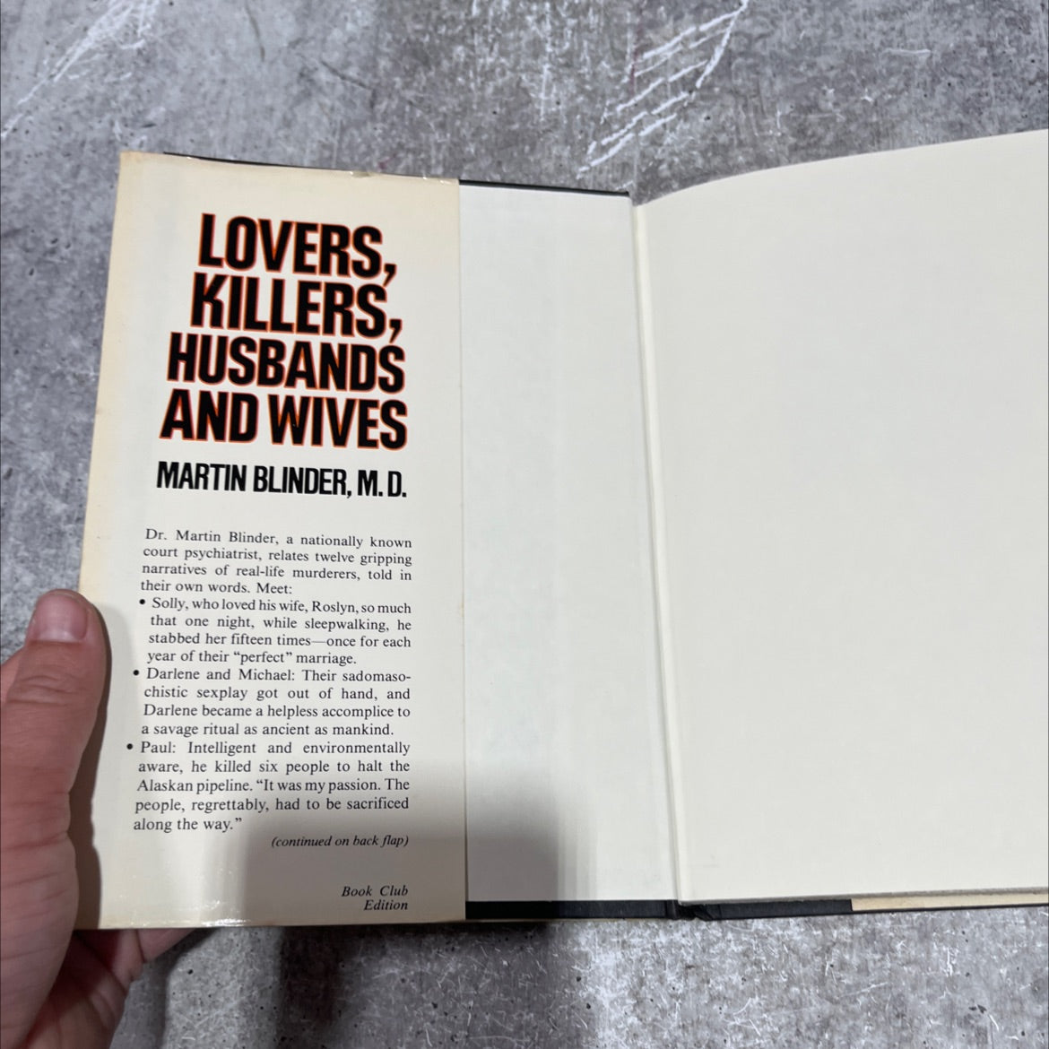 lovers, killers, husbands and wives book, by Martin Blinder, M.D., 1985 Hardcover image 4