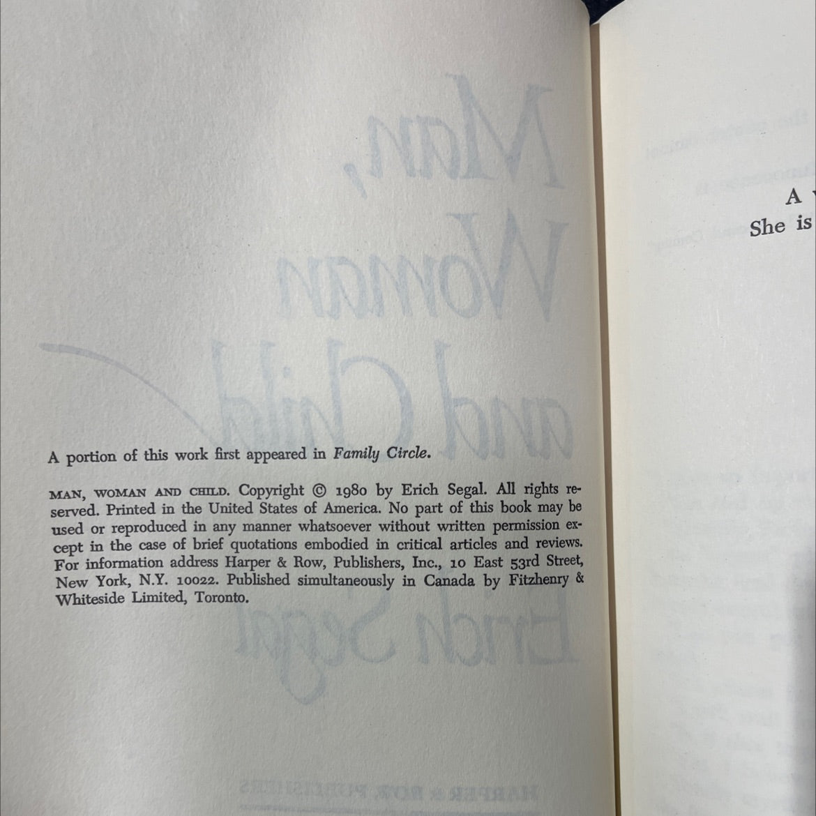 man, woman and child book, by Erich Segal, 1980 Hardcover image 3