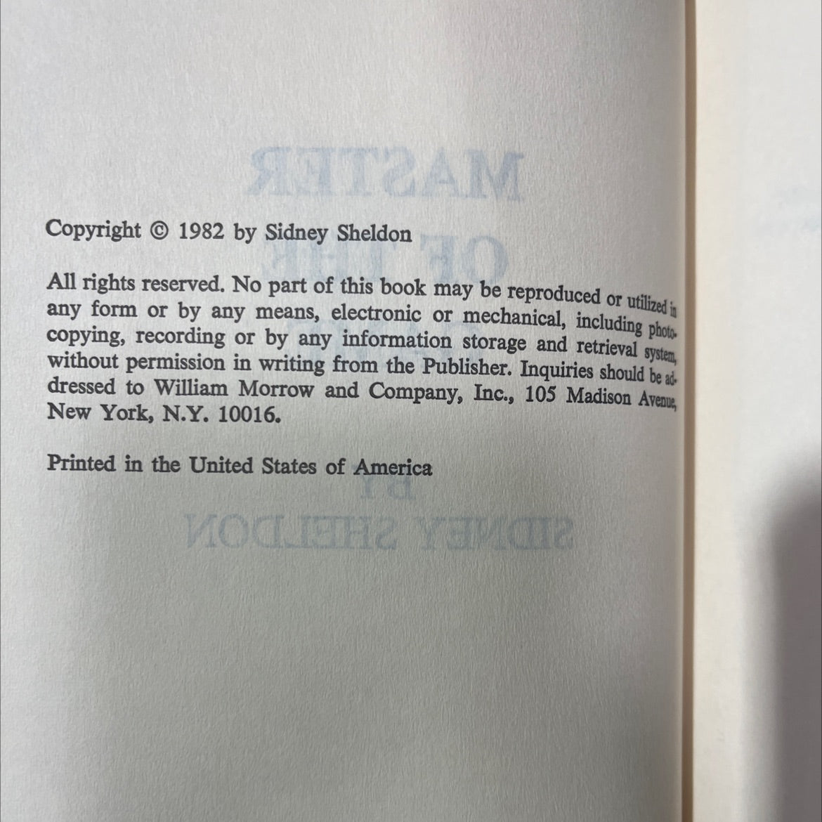 master of the game book, by sidney sheldon, 1982 Hardcover image 3