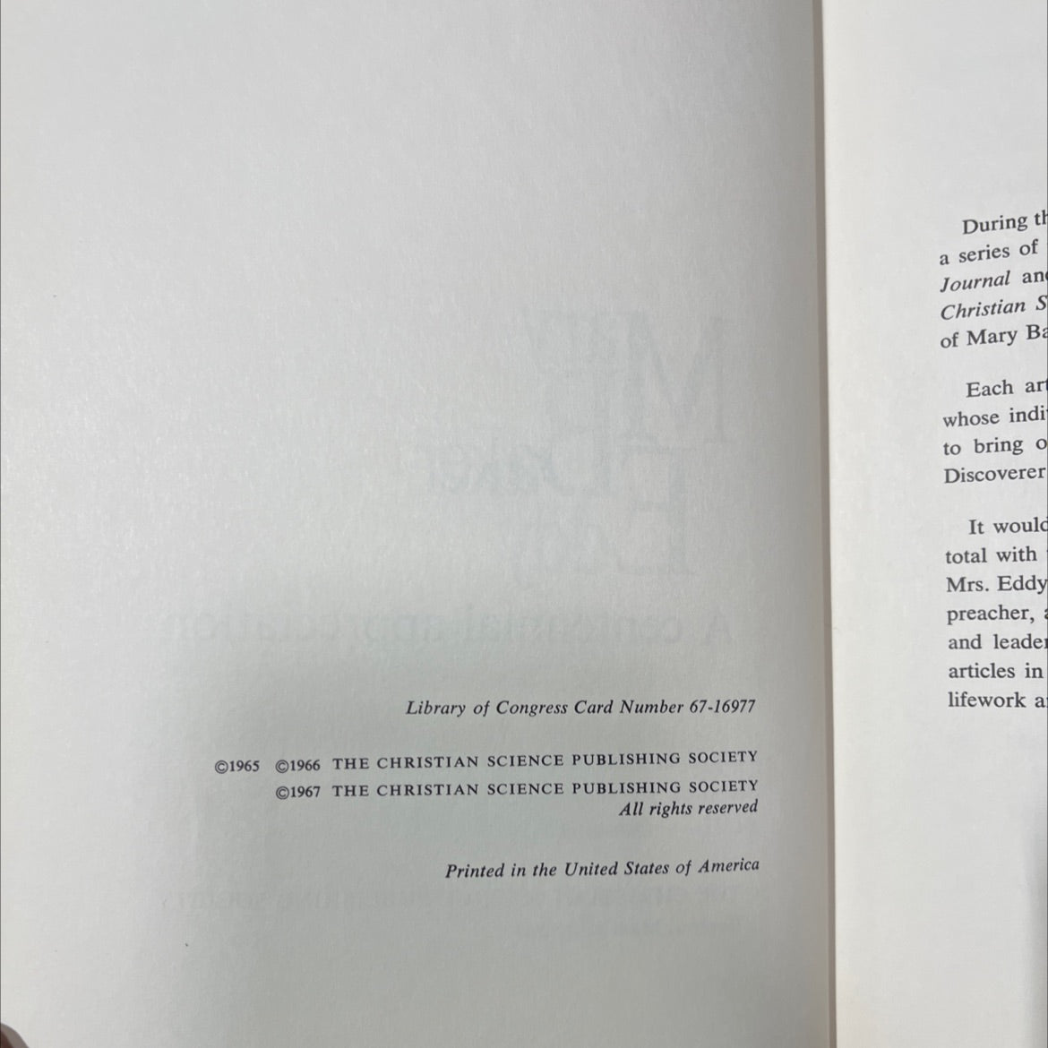 mbaker eddy a centennial appreciation book, by unknown, 1967 Hardcover image 3