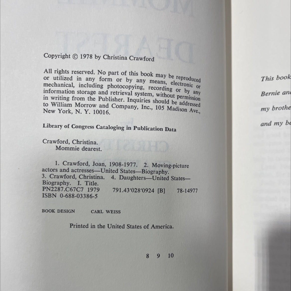 mommie dearest book, by christina crawford, 1978 Hardcover image 3