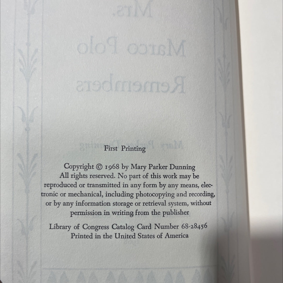 mrs. marco polo remembers book, by mary parker dunning, 1968 Hardcover image 3