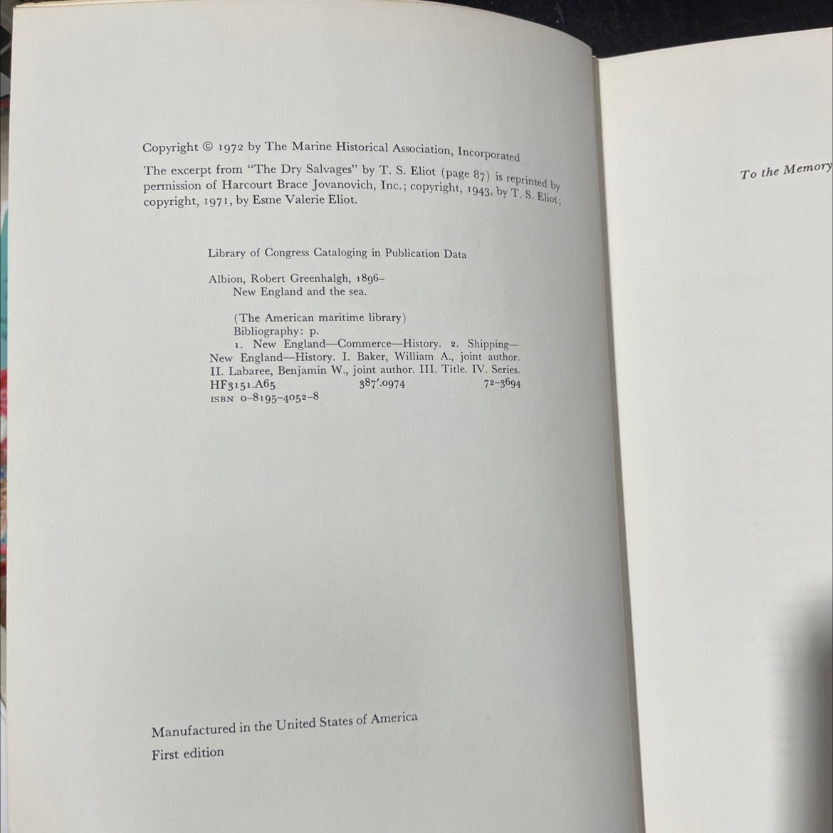 new england and the sea book, by robert g. albion, william a. baker, benjamin w. labaree, 1972 Hardcover image 3