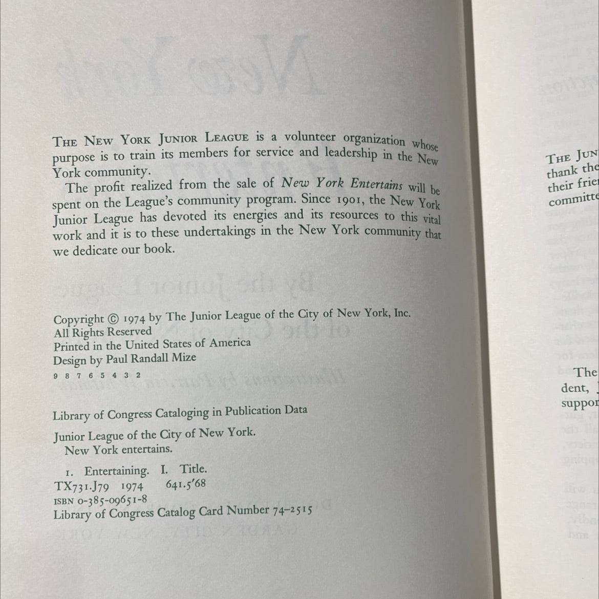 new york entertains book, by junior league of the city of new york, 1974 Hardcover image 3