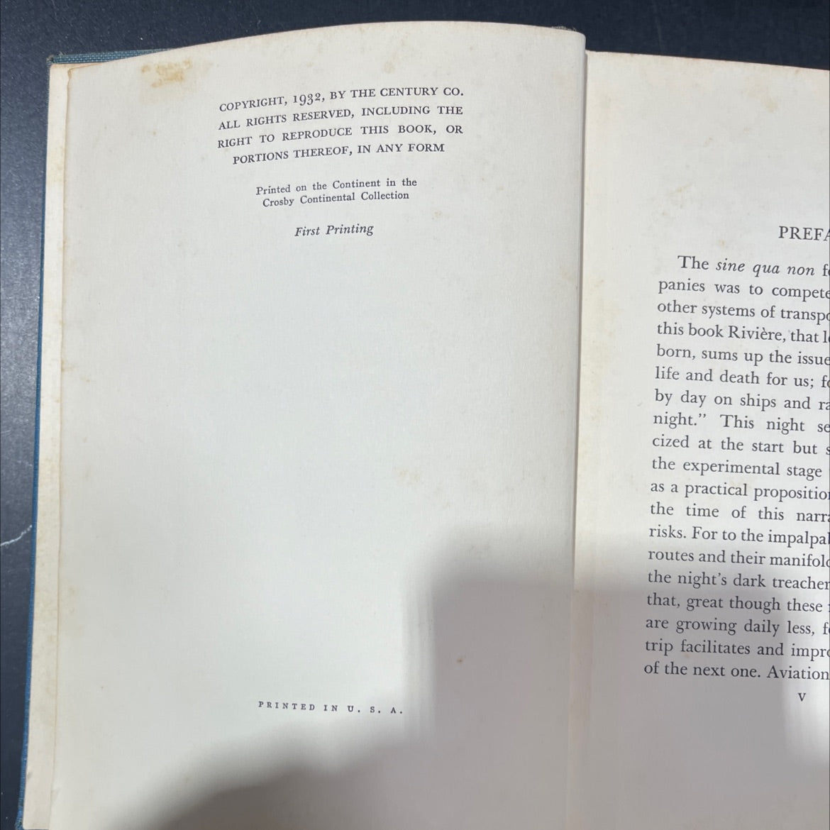 night flight book, by Antoine de Saint-Exupéry, 1932 Hardcover, First Edition, Antique image 3