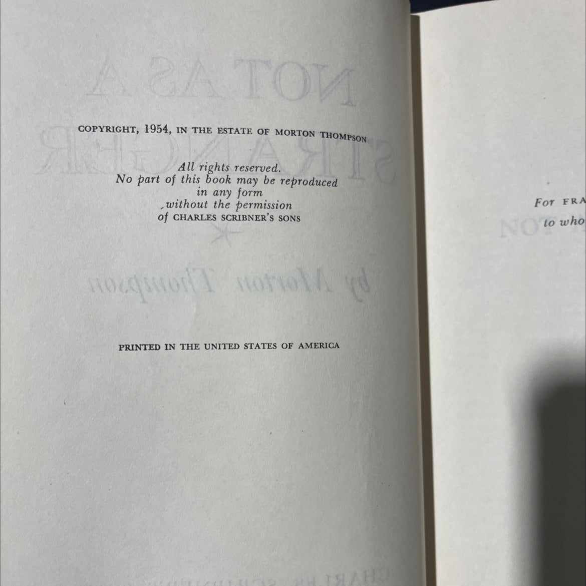 not as a stranger book, by morton thompson, 1954 Hardcover image 3