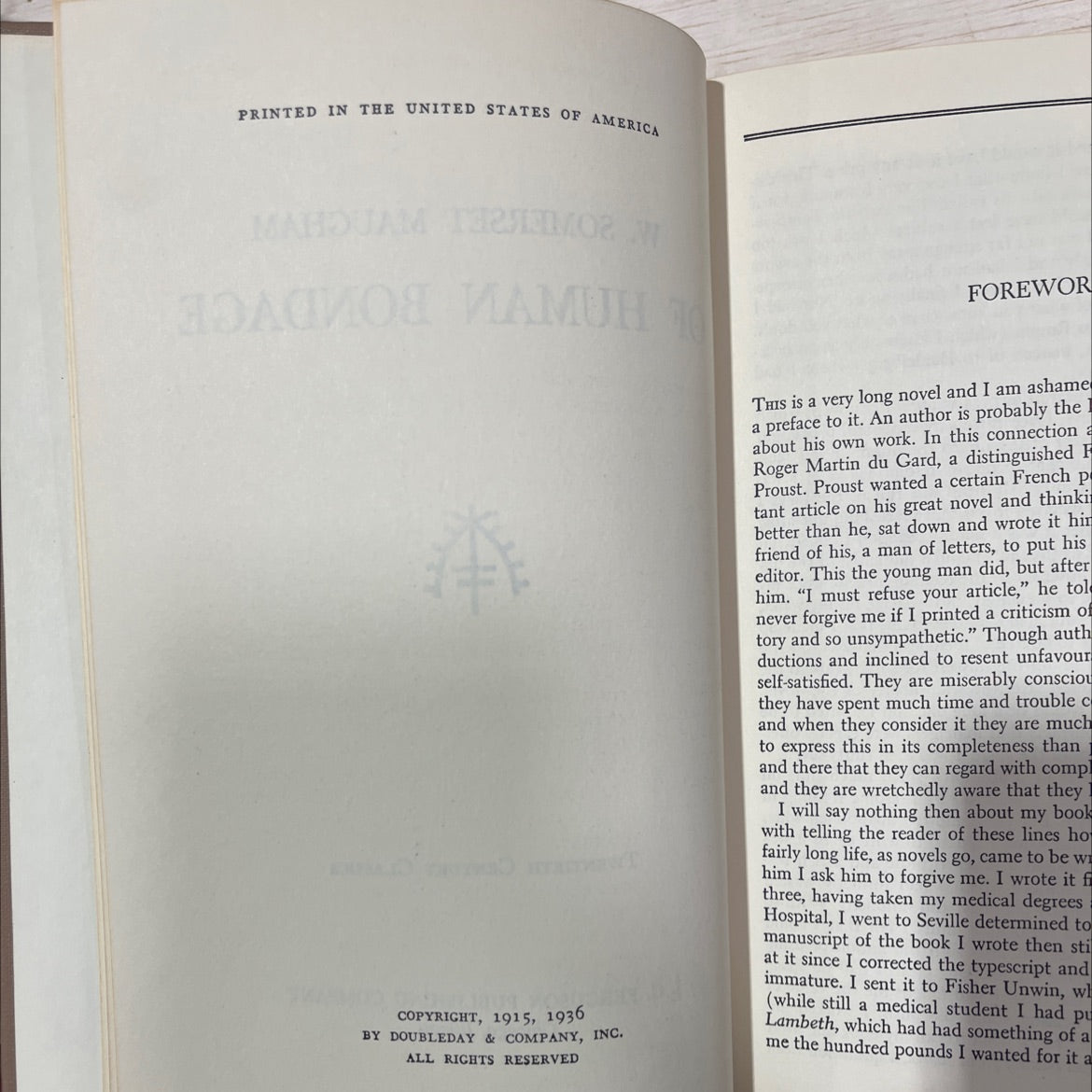 of human bondage book, by w. somerset maugham, 1936 Hardcover, Antique image 3