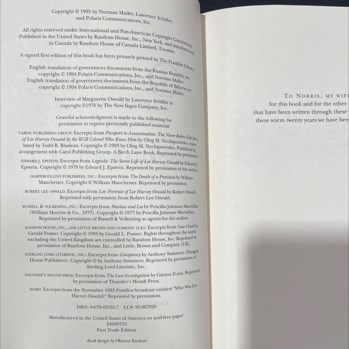 oswald's tale an american mystery book, by norman mailer, 1995 Hardcover image 3