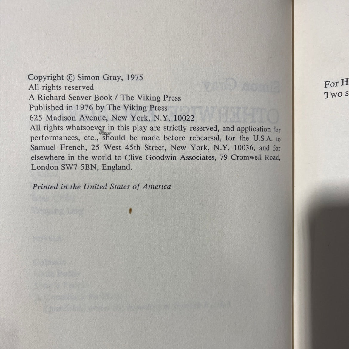 otherwise engaged book, by Simon Gray, 1975 Hardcover image 3
