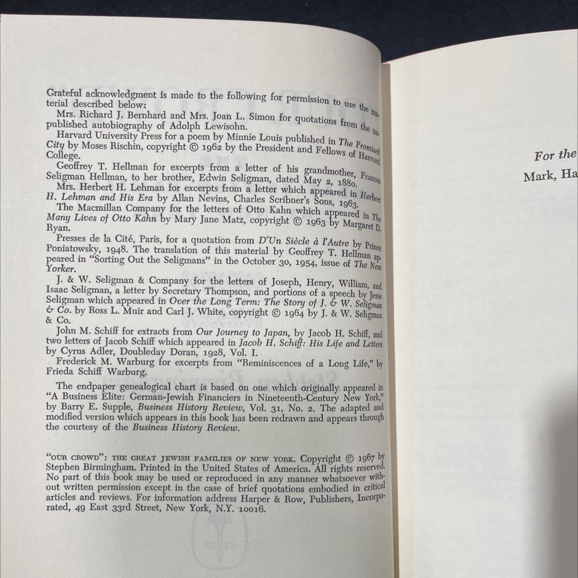 our crowd: the great jewish families of new york book, by Stephen Birmingham, 1967 Hardcover image 3