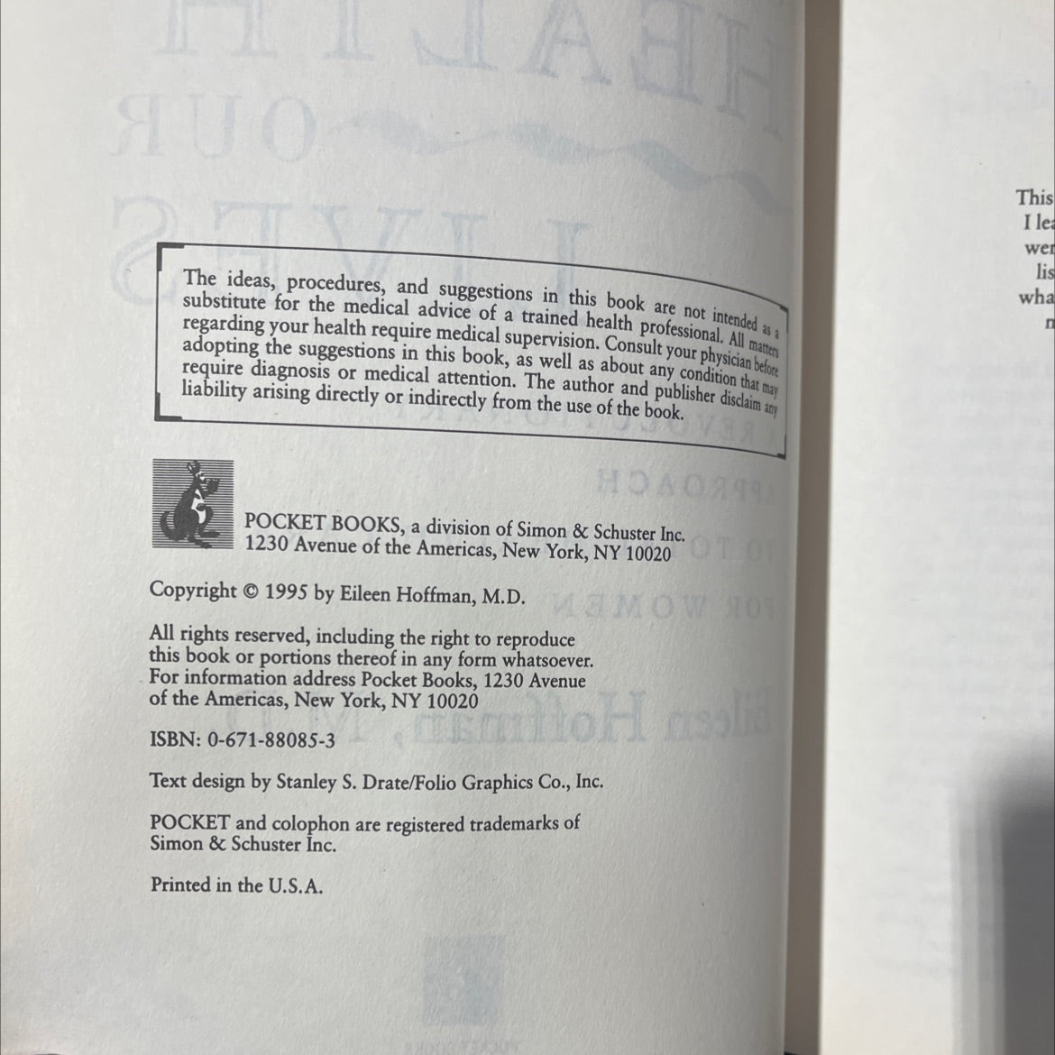 our health our lives a revolutionary approach to total health care for women book, by Eileen Hoffman, M.D., 1995 image 3