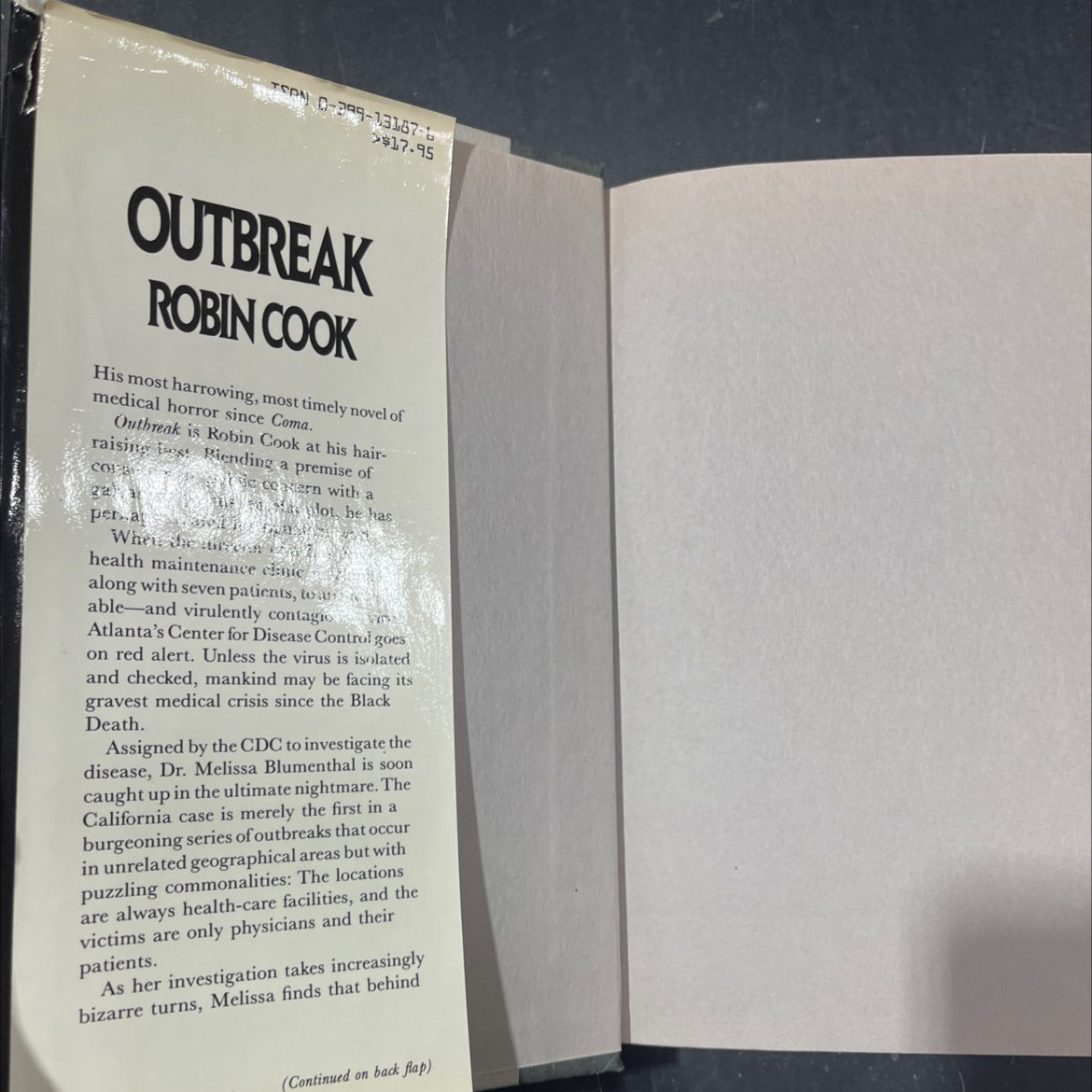 outbreak book, by robin cook, 1987 Hardcover image 4