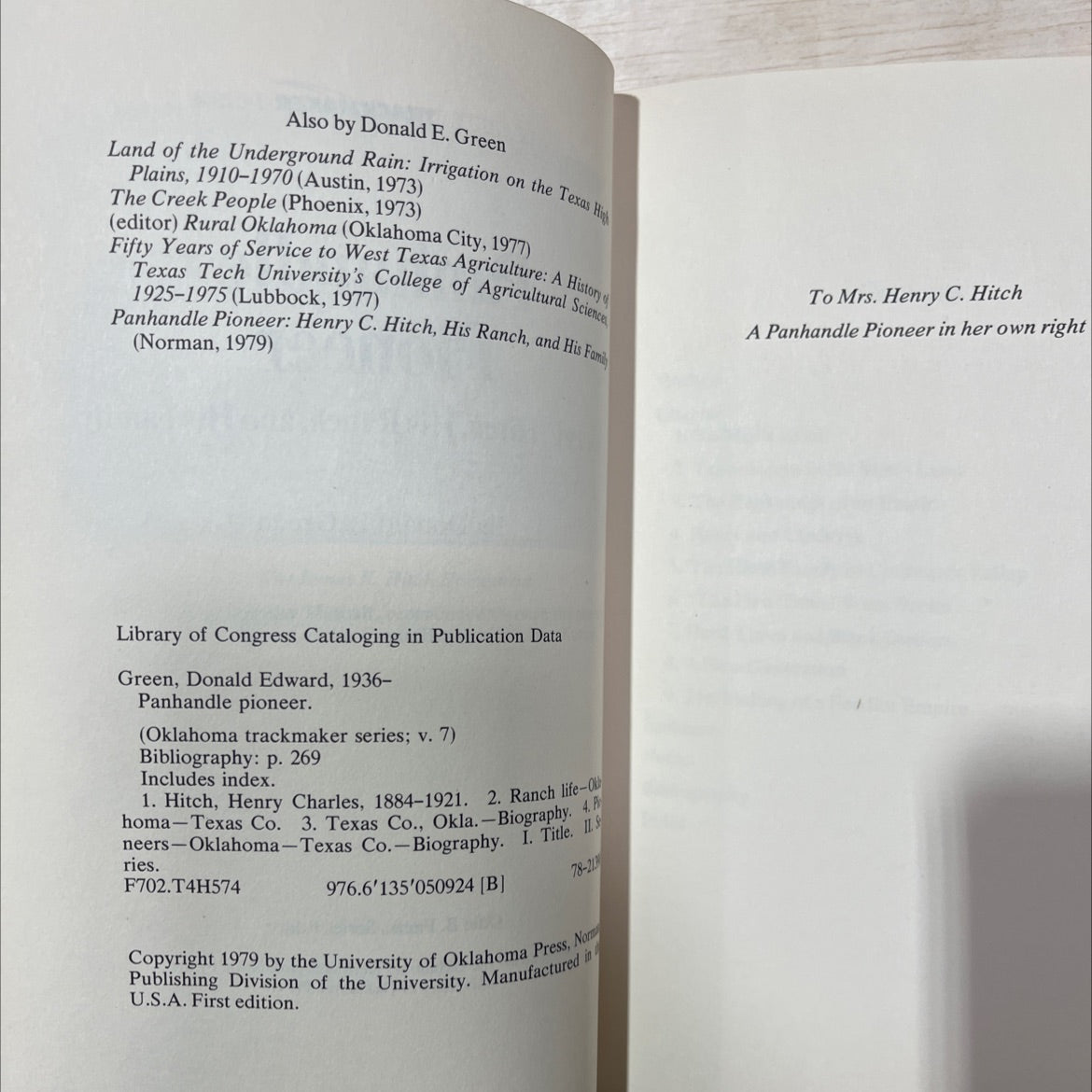 panhandle pioneer: henry c. hitch, his ranch, and his family book, by donald e. green, 1979 Hardcover, Vintage image 3
