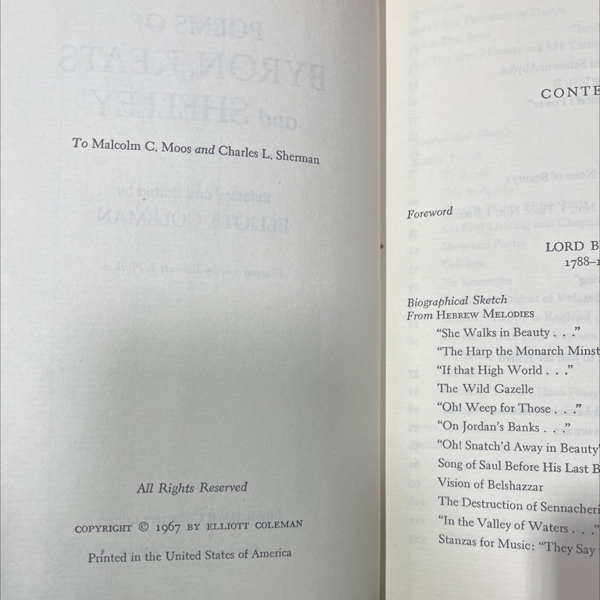 poems of byron, keats and shelley book, by elliott coleman, 1967 Hardcover image 3