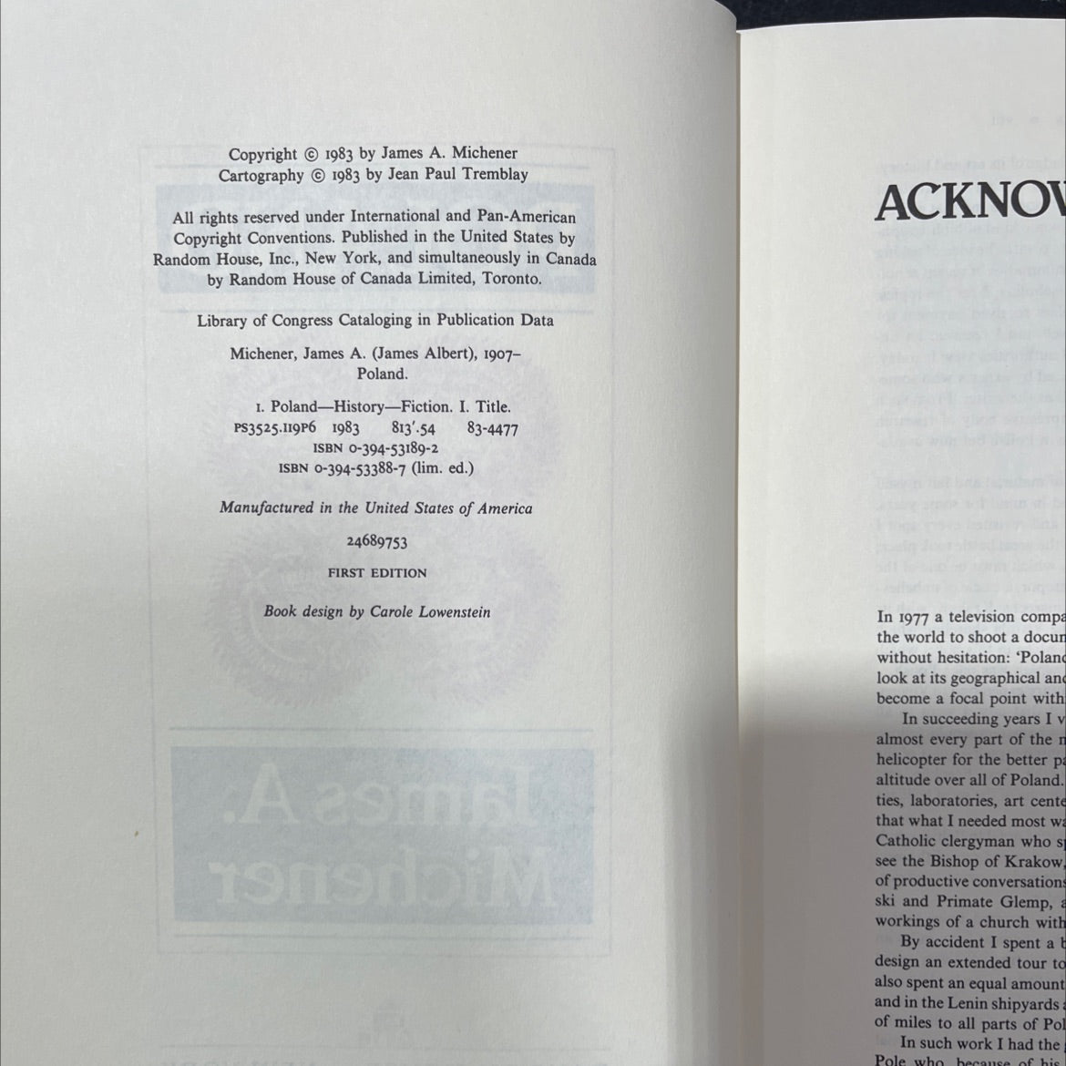 poland book, by james a. michener, 1983 Hardcover, First Edition, Vintage image 3