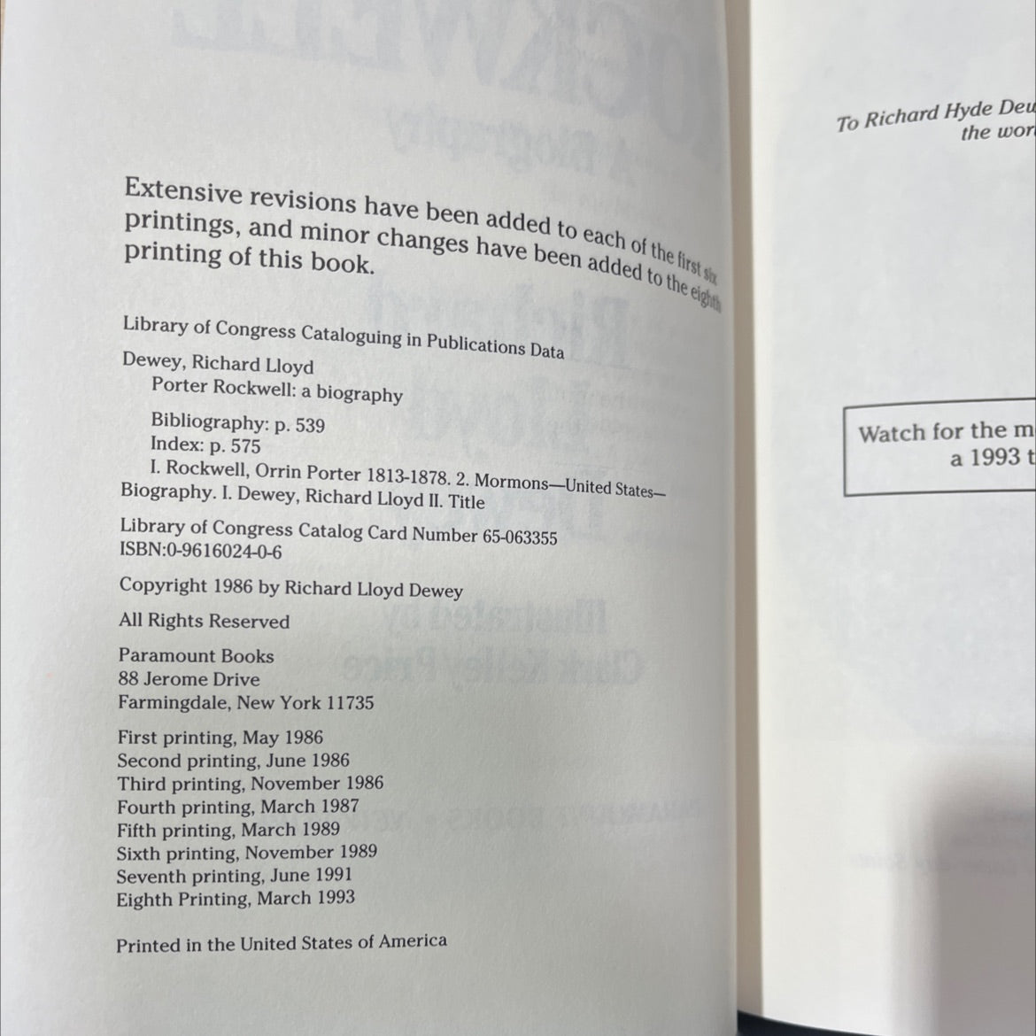 porter rockwell a biography book, by richard lloyd dewey, 1993 Hardcover image 3