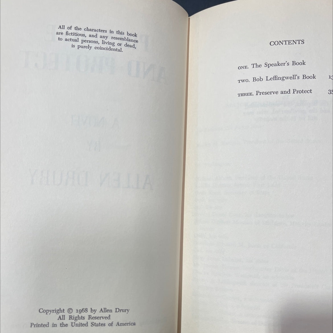 preserve and protect book, by allen drury, 1968 Hardcover image 3