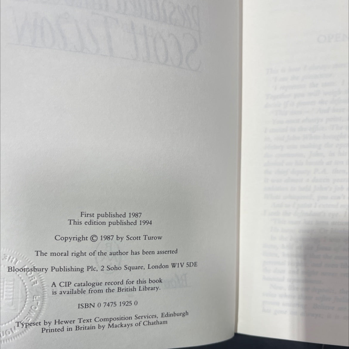 presumed innocent book, by Scott Turow, 1994 Hardcover image 3