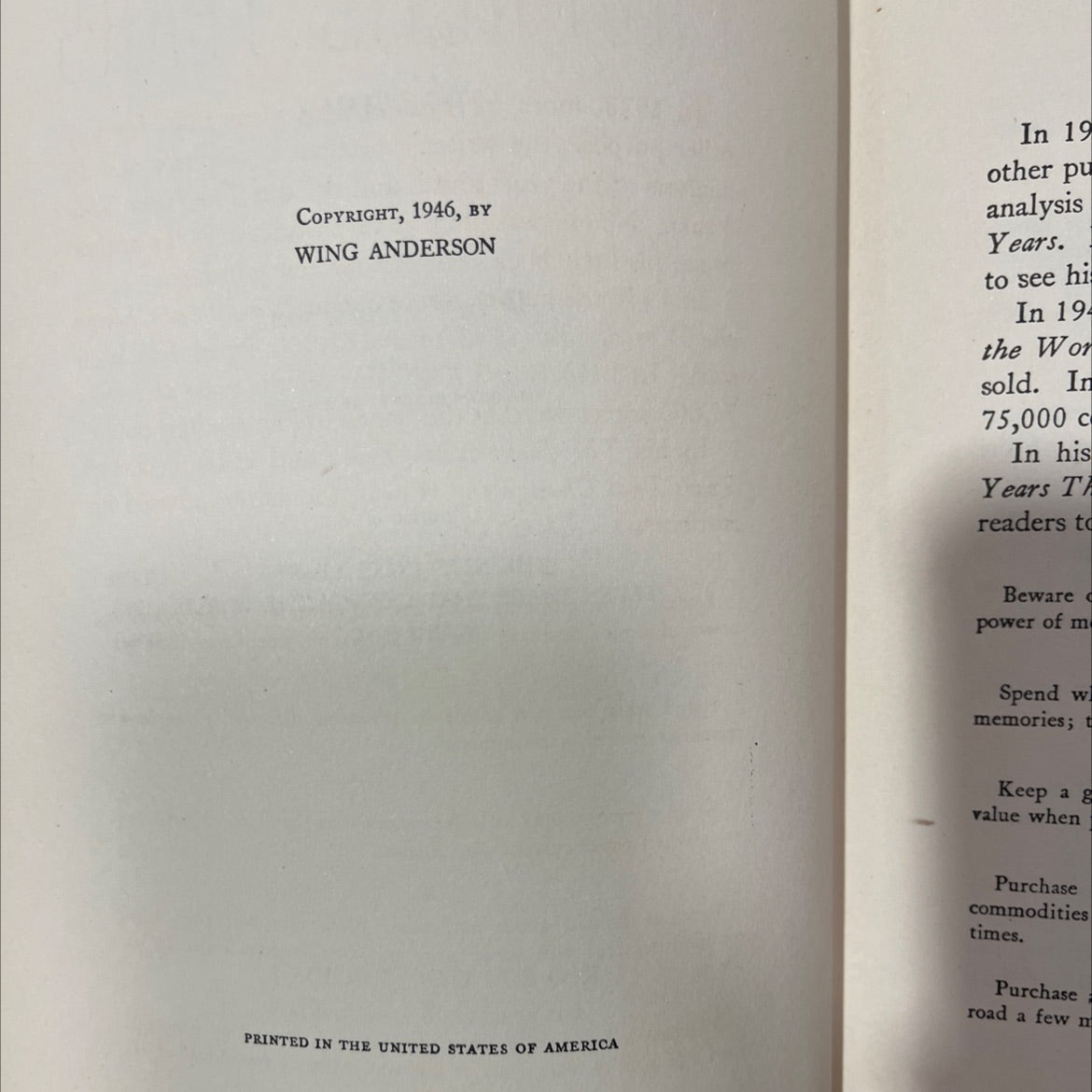 prophetic years 1947-1953 book, by wing anderson, 1953 Hardcover, Vintage image 3