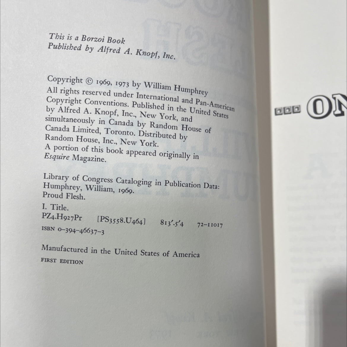 proud flesh book, by william humphrey, 1973 Hardcover image 3